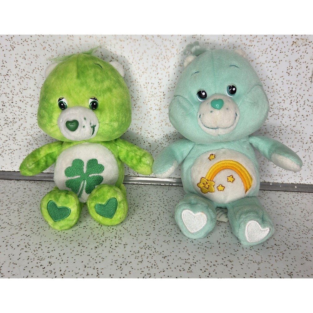 Care Bears Wish w/ Sound & Luck Bears 8" Stuffed Animal Plush Play Along 2003
